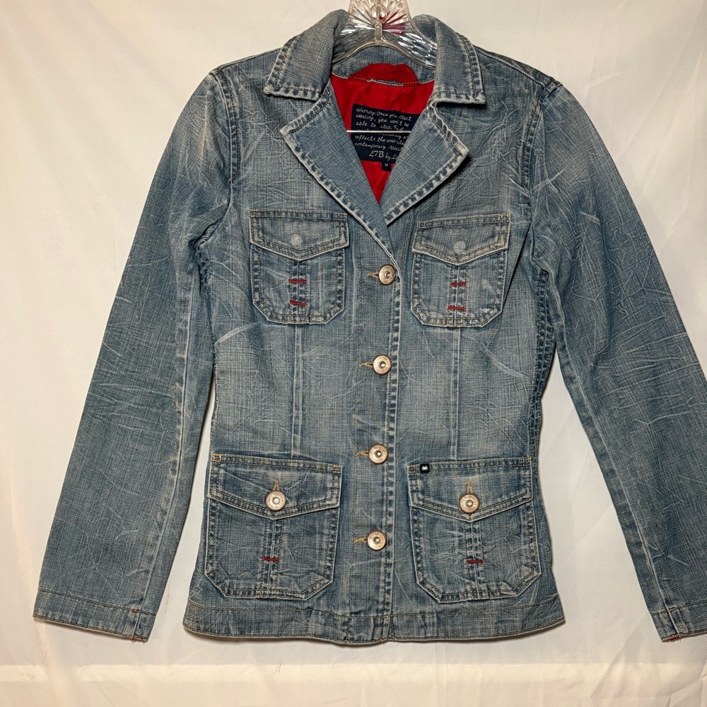 Y2K LTB Women's Denim Button Up Blazer with Pockets Medium Wash